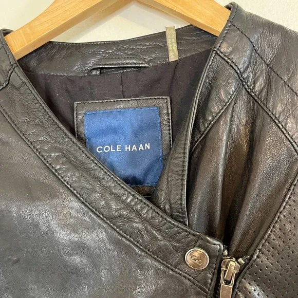 Cole Haan Leather Moto Jacket in Black Size Small